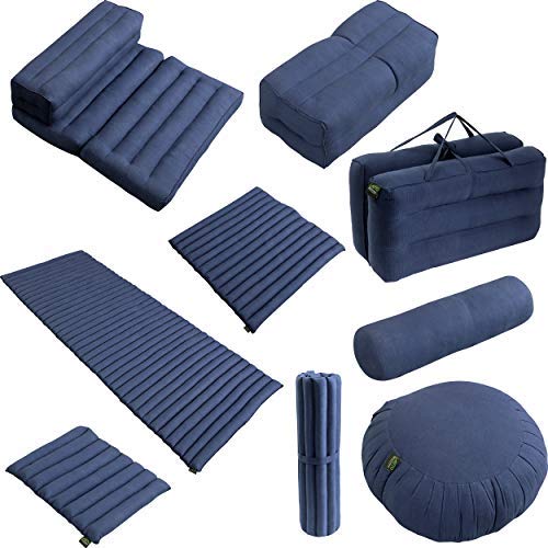 Laeto-Yoga-Meditation-Cushion-and-Zabuton-Mat-Set-in-Cotton-Linen-Fabric-Green