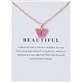 Adoshine Butterfly Necklace Bohemian Retro Chain Friendship Necklace for Women Good Luck Pendant Chain Necklace with Message Card Gift Card