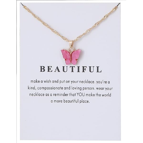 Adoshine Butterfly Pendant Necklace For Women - Bohemian Retro Chain With Message Card, Acrylic & Cubic Zirconia