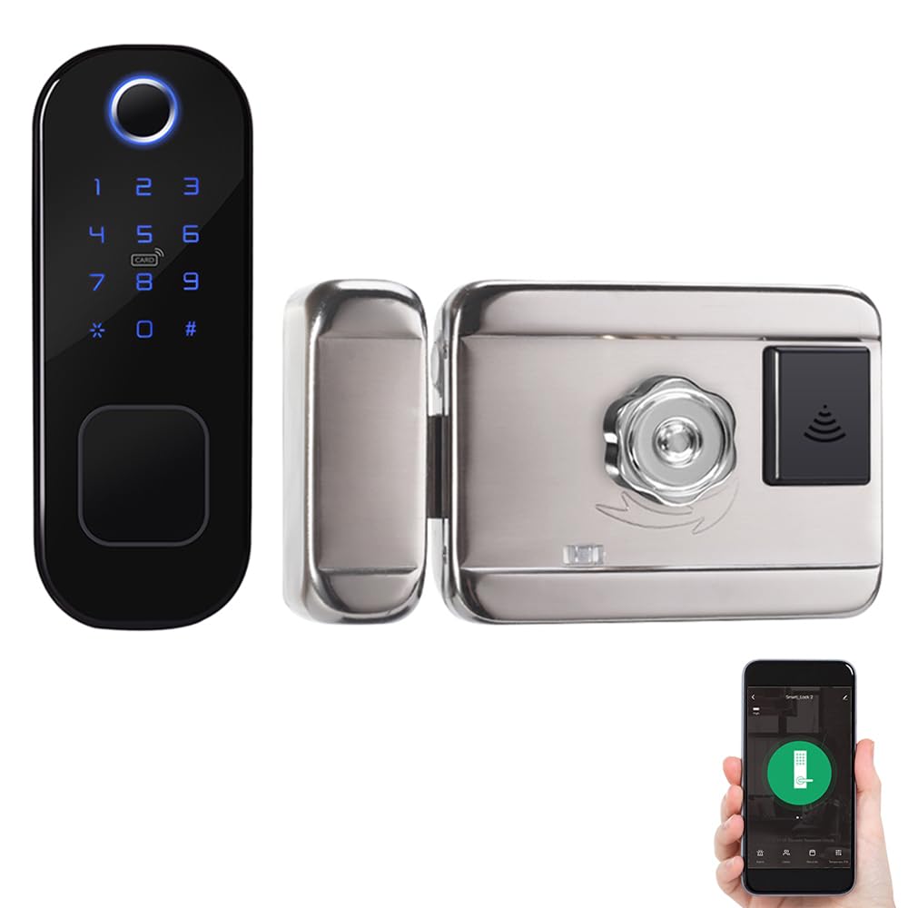 Swokely Smart Fingerprint Door Lock for Front Door Electronic Keyless Keypad Entry Door Lock with 6 Ways Unlock 110 Groups Fingerprint and 400 Groups Password Storage APP Control BT Safety Lock