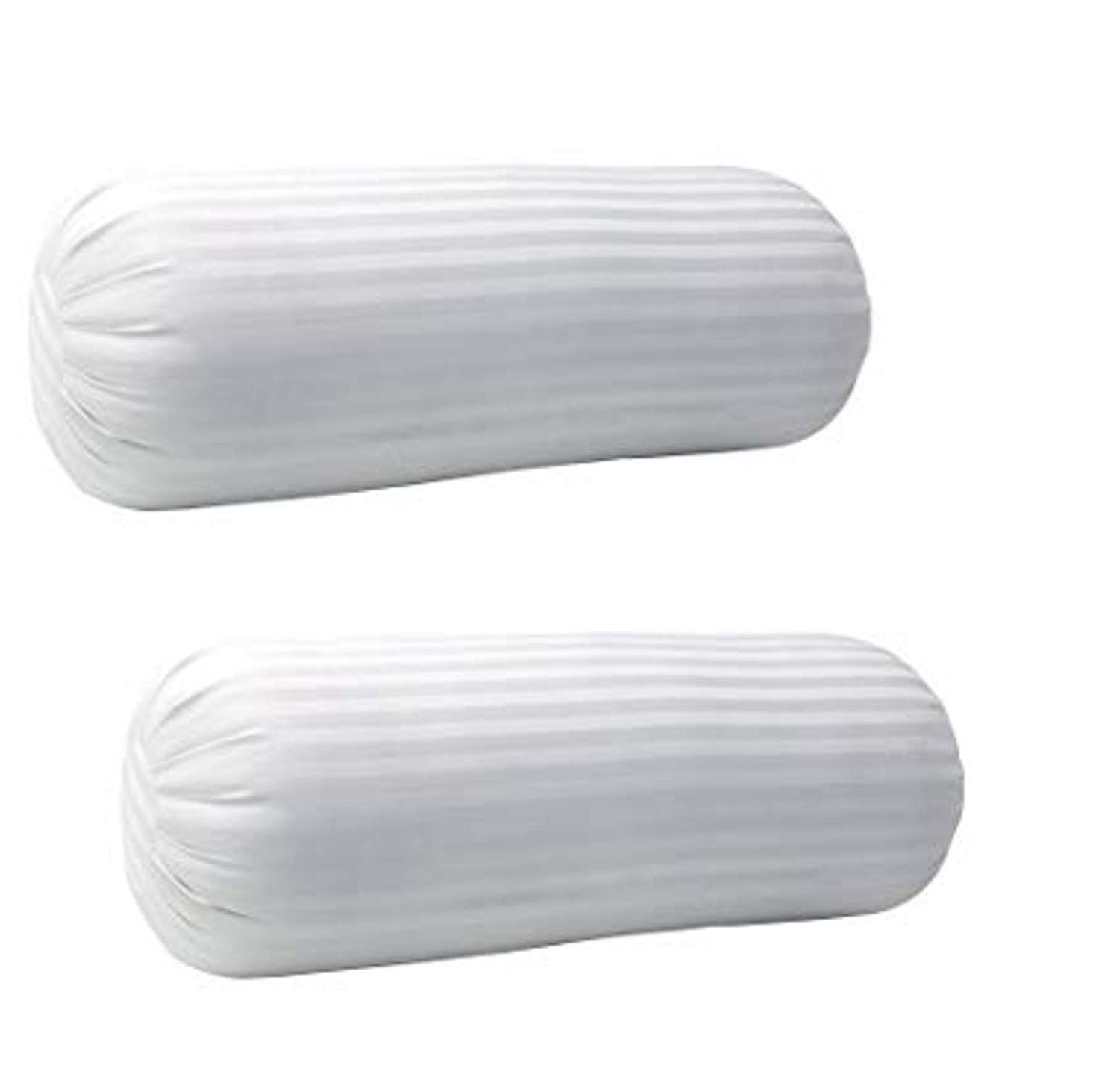 Atootfusion White Satin Striped Bed 2 Bolster Pillows Round Bolster