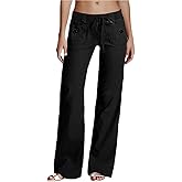 Flamingals Low Rise Cargo Wide Leg Pants for Women Drawstring Flap Pockets Y2K Bow Tie Casual Flare Pants