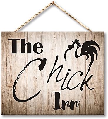 Yilooom The Chick Inn Chicken Coop Decor Rustic 10 x 16 Inches Wood Plank Design Hanging Sign