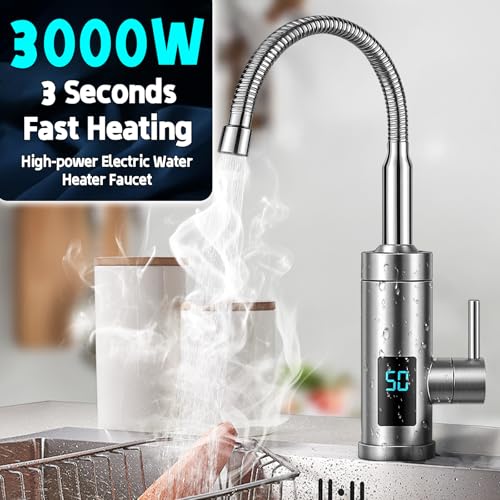 Jellybibo Electric Faucet with Water Heater, 220V 3000W Hot Water Tap Kitchen Faucet Smart Heater Water Heater for Kitchen Garden Bathroom RV Camping
