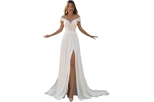 LJEUYDS Wedding Dresses for Bride 2024 Boho Beach Lace Appliques Mermaid Beaded V Neck Bridal Gown for Women with Train