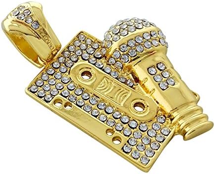 Iced Out Music Theme Pendant Necklace with 24" Rope Chain (Mix Tape Gold)