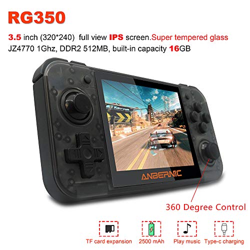 DREAMHAX RG350 Handheld Game Console with 3.5 Inch IPS Screen Preload 10000 Games Opendingux System, Video Games with 4770 Dual 1GHz / DDR2 512M / 16G + 32G, Retro Gameboy Gifts for Kids (Black)