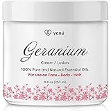 Geranium Oil Cream Lotion – Nourishing Essential Oil Moisture Rich Body Lotion – 100% Pure and All Natural – For Skin, Hair and Body – by Venu