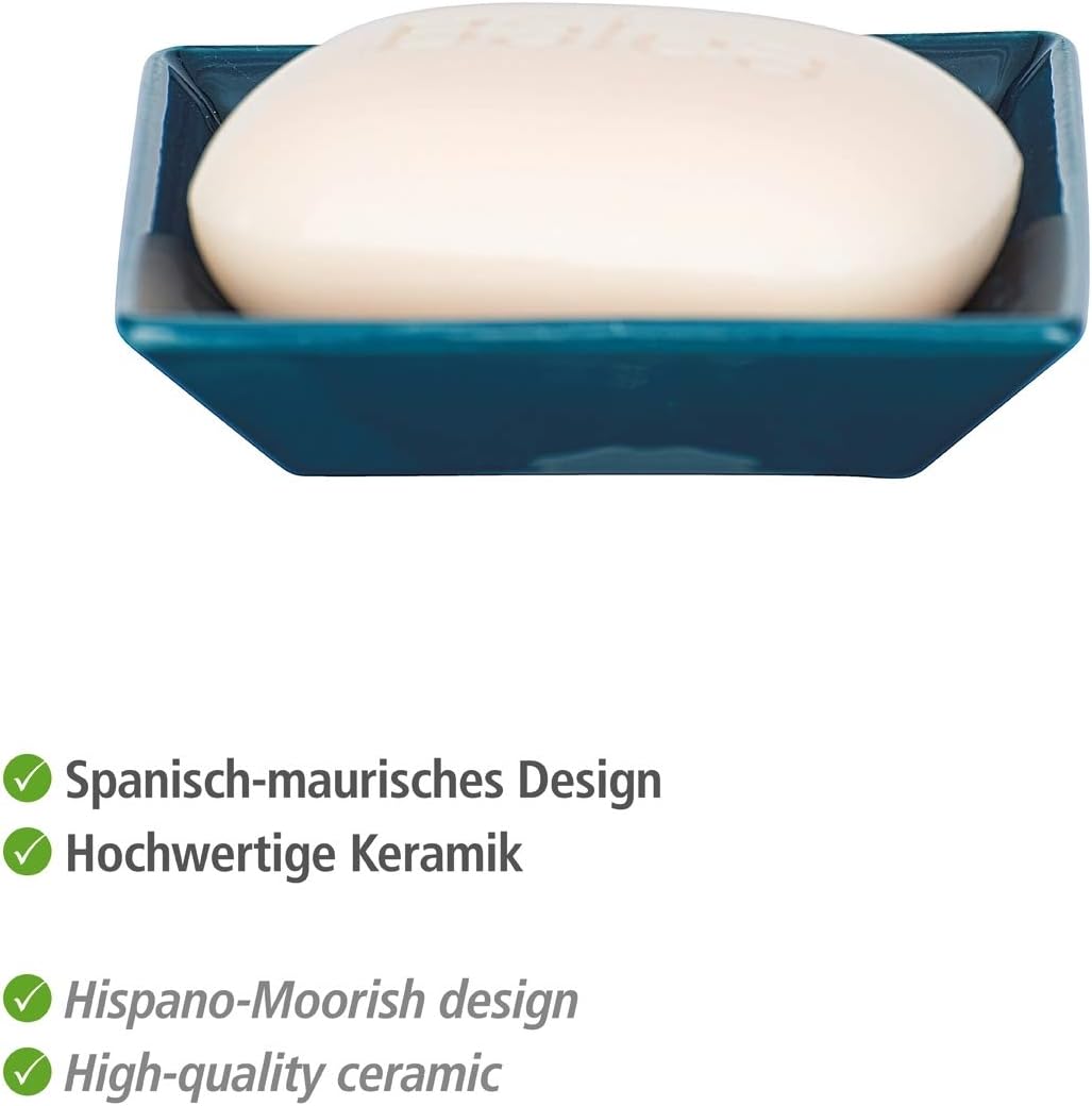 WENKO Cordoba Soap Dish Ceramic Soap Dish with Spanish-Moorish Ornaments, Suitable for Bathroom and Kitchen 2.5 x 10.5 x 10.5 cm, Blue - Image 3