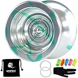 MAGICYOYO N11 Alloy Aluminum Professional Yoyo Unresponsive YoYo Ball (Silver Green) Bag, Glove 5 Strings