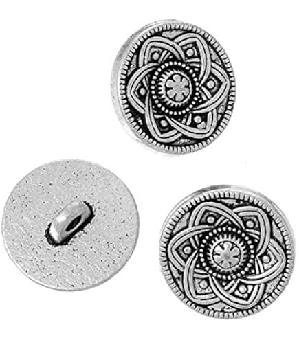 Bezelry 12er-Set Metallknöpfe 'Vogel In Blumen' - 16 Mm Schaftknöpfe In Silber & Schwarz Für DIY & Nähprojekte