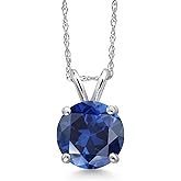 Gem Stone King 14K White Gold Blue Created Sapphire Pendant Necklace for Women | 2.50 Cttw | Gemstone September Birthstone | Round 8MM | With 18 Inch Chain