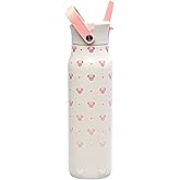 Zak Designs Disney Minnie Mouse Harmony Water Bottle for Travel or At Home, 32oz Stainless Steel is Leak-Proof When Closed and Vacuum Insulated with Straw Lid, Carry Handle, and 3D Artwork