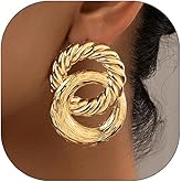 14K Chunky Gold Earrings Gold Geometric Drop Dangle Earrings for Women Large Hoop Gold Statement Earrings Hypoallergenic Fashion Earrings Jewelry