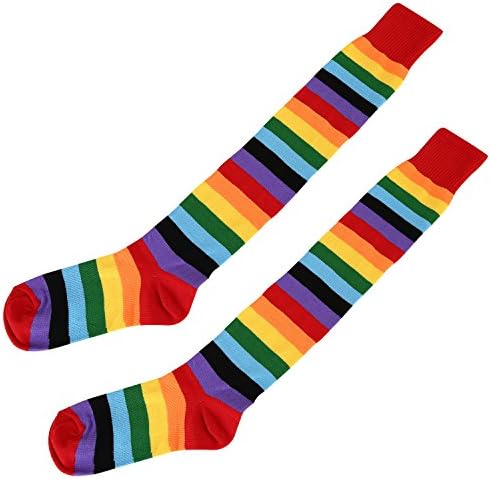 UTOVME Women Rainbow Stripe Dresses Over the Knee Thigh High Stockings Cosplay Socks for Christmas Party Costume Show Multicolored Stockings One size