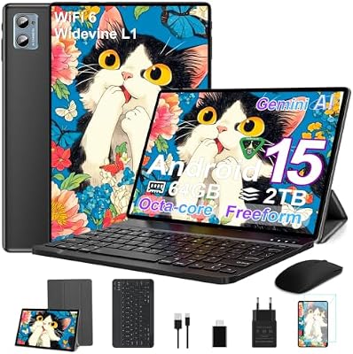 2026 Tablet Android 15 Octa Core Tablets 10 Zoll mit 64 GB ROM + 2 TB TF | 5G + 2,4G WiFi|Bluetooth 5.0 |8 MP + 5 MP | Typ C,Touchscreen-Tablet mit Hülle, Tastatur und Maus-Tiefschwarz