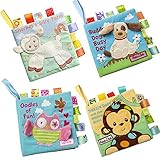HanShe Baby Soft Book Cloth Book Set 4 Pack Crinkle Book Educational Learning Toy for Infant Fabric Baby Activity Crinkle Book for Infants Toddler Baby Shower Gift for boy Girl Unisex