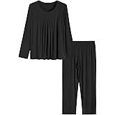 Latuza Women's Petite Long Sleeves Pajamas Set Petite Size Viscose Top and Pants