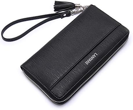 Women large Wallet soft leather wristlet Card Organizer Phone holder Ladies Clutch Long Purse with Wrist Strap Zipper around