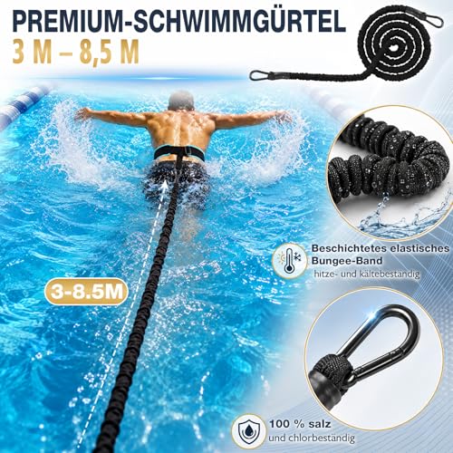 2026 Premium Swimming Belt for Pool, 4-10 m Magnetic Swimming Belt Adult for Pool, Adjustable Swimming Belt with Elastic Rubber Bands, Swimming Aid Suitable for Swimming Training