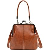 Women's Kiss Lock Crossbody Bag Small PU Leather Shoulder Purse Top Handle Phone Wallet Bag Tote Satchel Handbag
