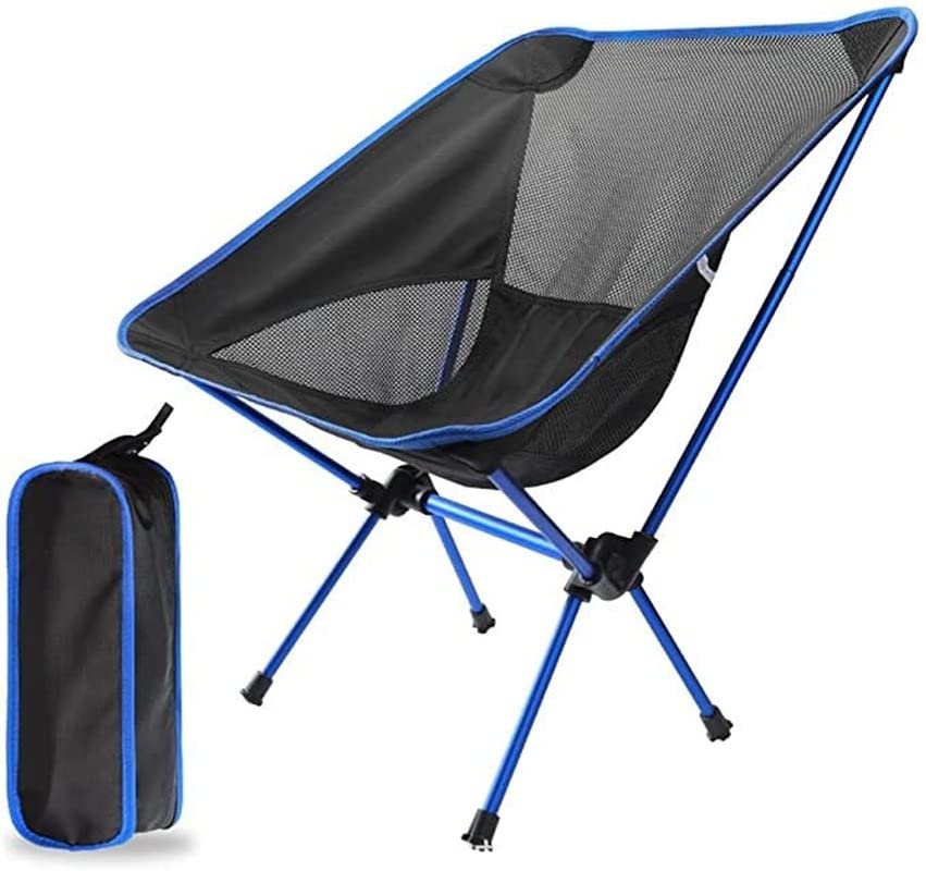 YWHWXB Ultralight Portable Camping Chair, Folding Backpacking Chair, Compact Collapsible Beach Chair Patio Dining Chair with Carrying Bag for Outdoor Hiking Fishing Picnic Travel (Deep Blue)