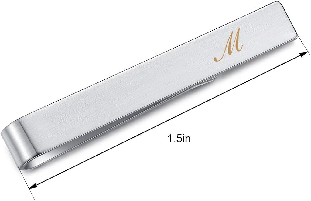 HONEY BEAR Mens Initial Alphabet Letter Tie Clip Bar for Skinny Narrow Size Tie Stainless Steel for Business Wedding Gift 4cm Brushed Silver A - Image 4