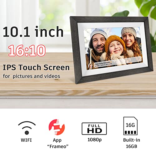 Ios Player Frame Frameo 32GB Memory 10.1 inch Smart Digital Picture Frame Wood WiFi IPS ...