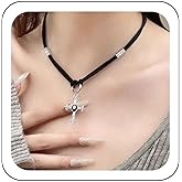 Zeshimb Gothic Black Cross Necklace Diamond Crystal Cross Pendant Necklace Cuban Link Chain Cross Necklace Engraved Flower Crucifix Religous Necklace Faith Jewelry for Women