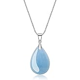 COAI 925 Sterling Silver Teardrop Gemstone Necklace for Women, Moonstone/Labradorite/Aquamarine/Apatite Crystal