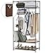 LANGRIA Heavy-Duty Zip Up Closet Shoe Organizer with Detachable Brown Cloth Cover Wardrobe Metal Storage Clothes Rack Armoire with 4 Shelves and 2 Hanging Rods Max Load 463 lbs.
