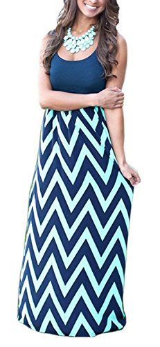 ReachMe Womens Boho Empire Chevron Tank Top Casual Maxi Long Dress Beach Dresses(Navy,M)