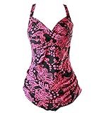 Surenow 50s Retro Vintage One Piece flower Monokinis Swimsuit bathing suit