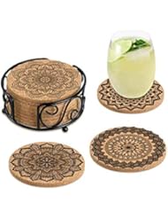 Coasters for Drinks Absorbent Cork Coasters with Holder Housewarming Gifts for New Home Present for Friends,Living Room Decor,Apartment Decor