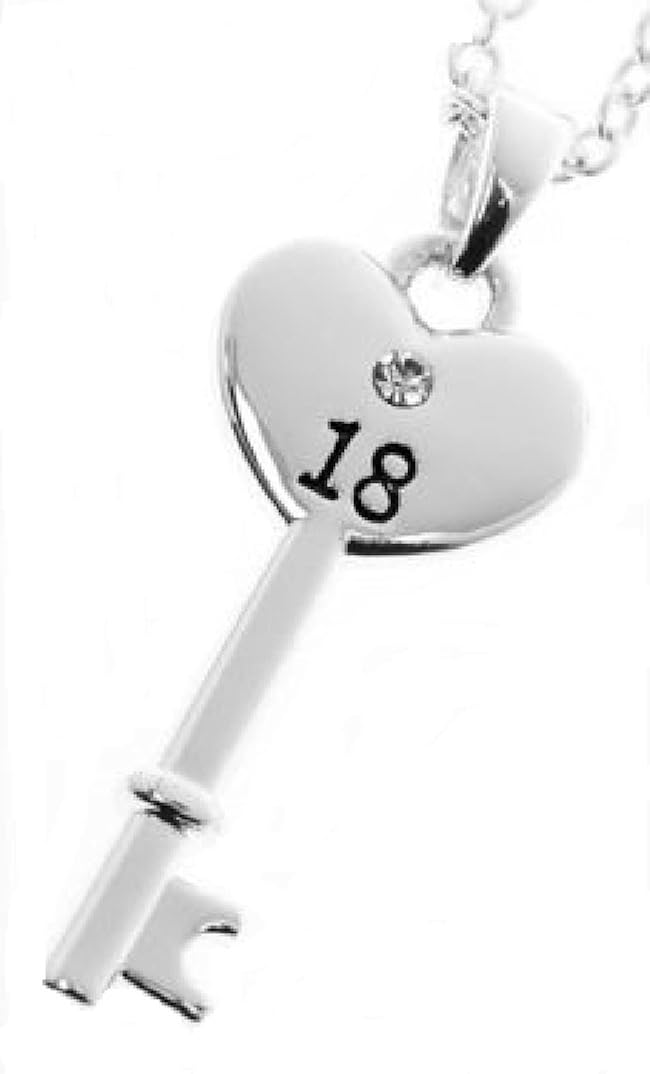 Equilibrium Silver Plated Key Pendant 18th Birthday Necklace (54410), 126 x 94 x 32mm