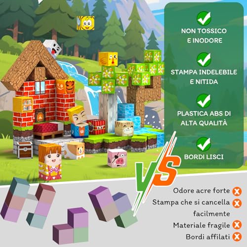 Crifeton Costruzioni Magnetiche per Bambini 100 PCS 2CM 3+ Giochi Cubi Magnetici Blocchi Magnetic Building Blocks Giocattoli Montessori a Partire da 3 4 5 6 7 8 9 10 11 12 Anni Regali di Compleanno