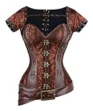Charmian Women's Spiral Steel Boned Goth Retro Overbust Steampunk Bustier Corset Brown Medium