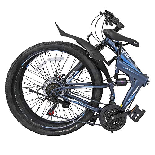Xspec 26" 21 Speed Folding Mountain Bike Bicycle Trail Commuter Gunmetal Blue - Thumbnail 4