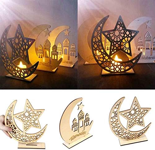99native@ Family holiday party decoration wooden Eid Mubarak DIY moon home decoration RAMADAN Muslim Islam hanging pendant decoration Mubarak Ramadan wooden plaque decoration (B)