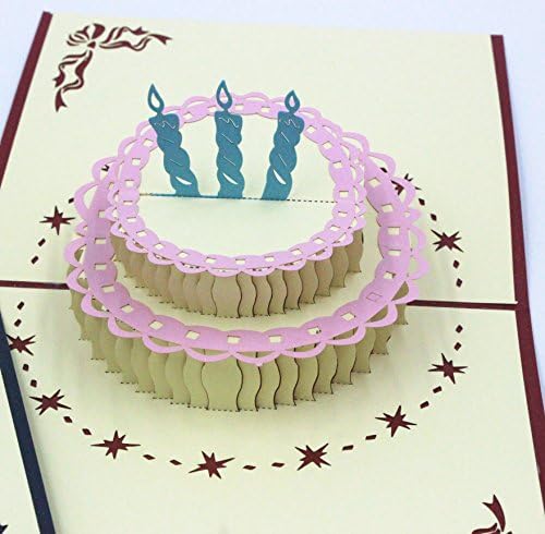 MoeMall 3D Pop Happy Birthday Greeting Cards Handmade Hollow Stars Decorating Cake With Envelop (Pack of 2, Red)