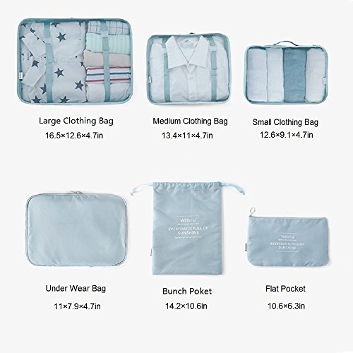 6 Set Large Packing Cube Travel Organizer Set(2017 New Design) Waterproof Mesh Durable Travel Luggage Packing(Shallow blue)