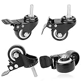 COOCHEER Black 1-1/2inch 360 Degree Stem Caster Wheel with Brake for Shopping carts, Hand Trolley, Tools, Movable Furniture Pack of 4
