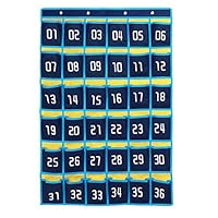 Loghot Numbered Classroom Sundries Closet Pocket Chart for Cell Phones Holder Wall Door Hanging Organizer Blue (36 Pockets with Digital)