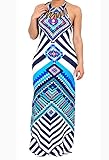 SheKiss Women's Sexy Halter Neck Summer Floral Printed Casual Boho Vintage Sleeveless Party Long Maxi Dress