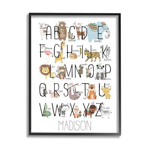 Stupell Industries Patterned Animals Alphabet Personalized Framed Giclee Art by…