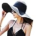 Itopfox Womens Beachwear Sun Hat Striped Straw Hat Floppy Big Brim Hat Black 1,One Size(22inch-22.8inch Circumference)