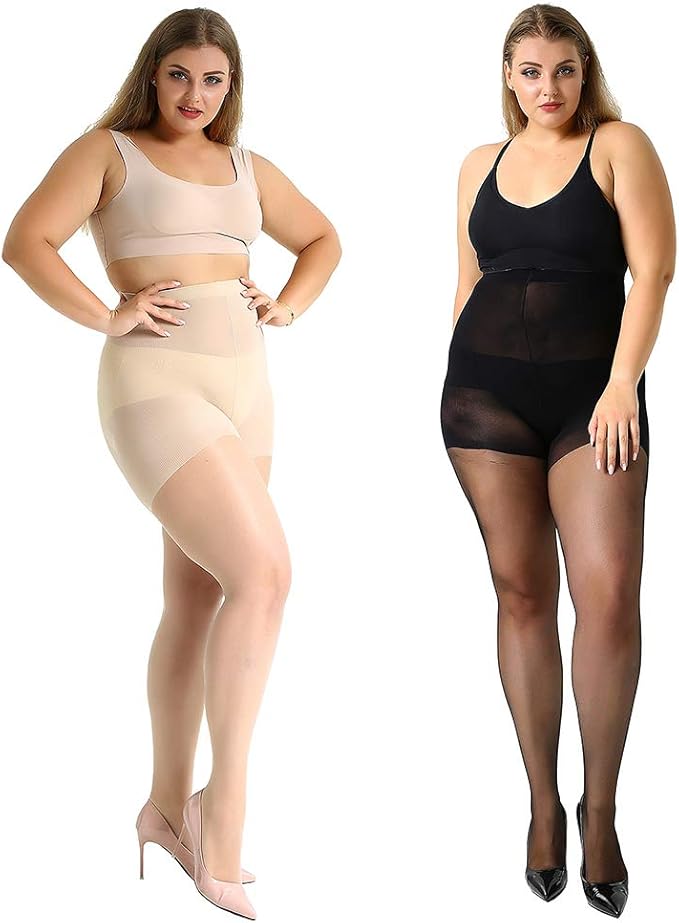 Manzi 2 Pairs High Waist Tights Plus Size Stockings for Women Girls Super Opaque Thigh-High 