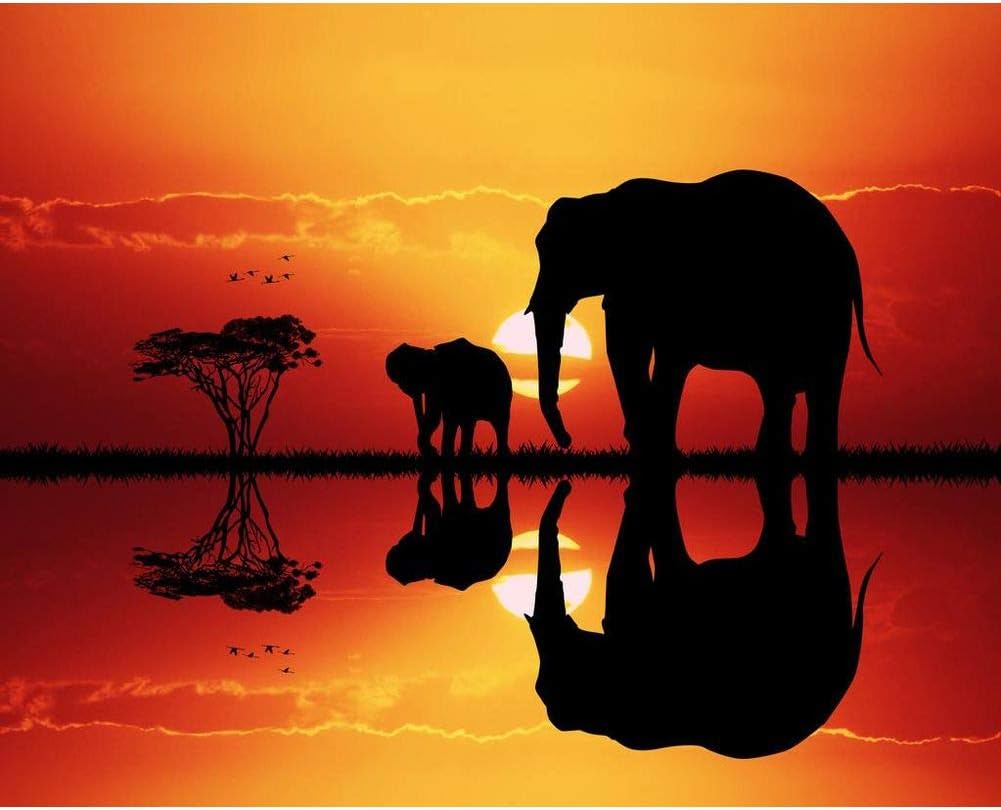 DIY 5D Diamond Painting by Number Kit,Diamond Painting Kits for Adults and Beginner for Home Decor Elephants and Trees 15.7x11.8in 1 Pack