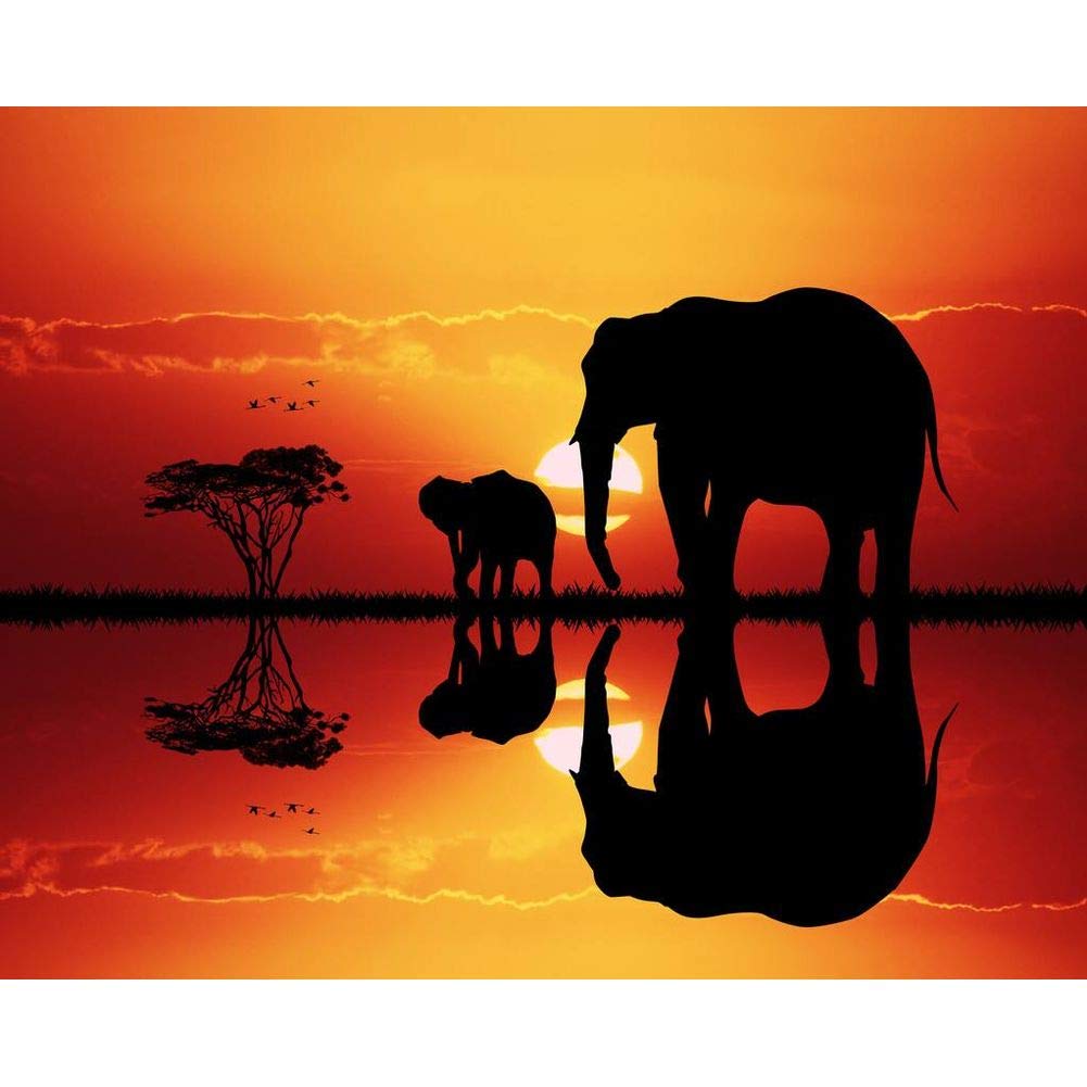 DIY 5D Diamond Painting by Number Kit,Diamond Painting Kits for Adults and Beginner for Home Decor Elephants and Trees 15.7x11.8in 1 Pack