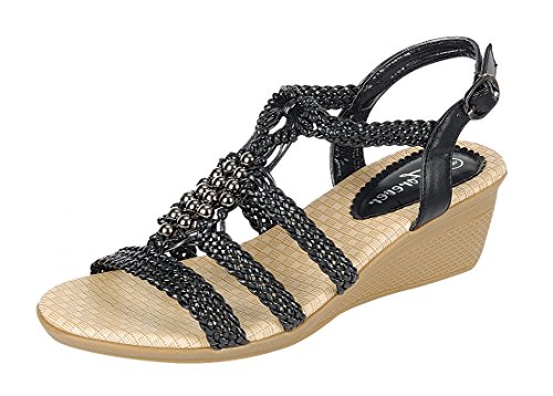 Forever Link Paramount-08 Women's Woven Beaded Floral Boho Wedge Sandal